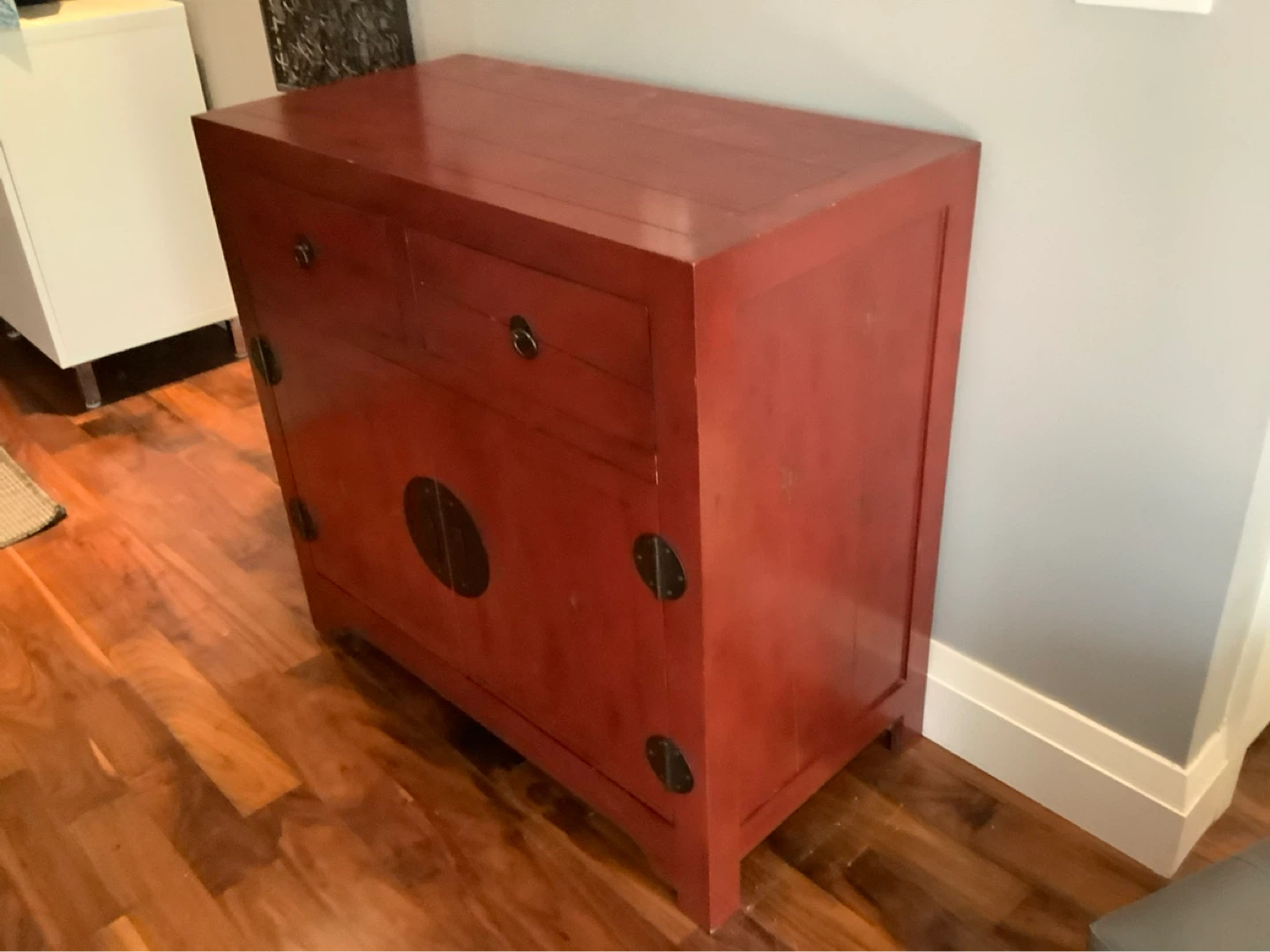 Red Chinese Style Cabinet with Two Drawers and Doors - photo 2