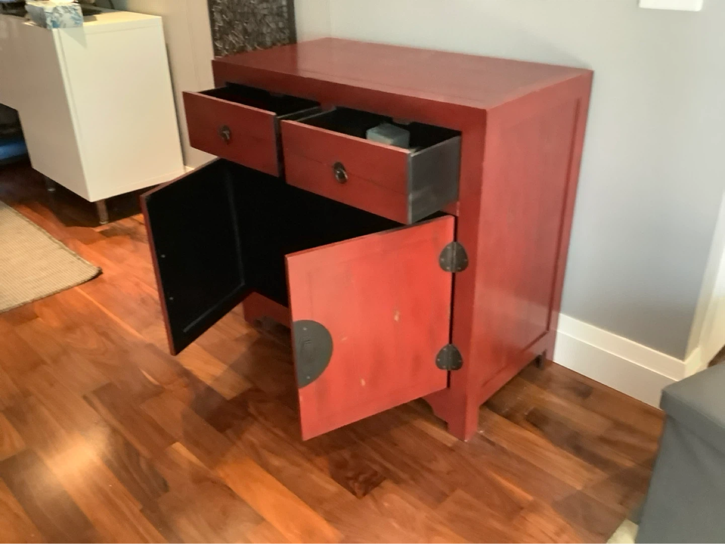 Red Chinese Style Cabinet with Two Drawers and Doors - photo 3