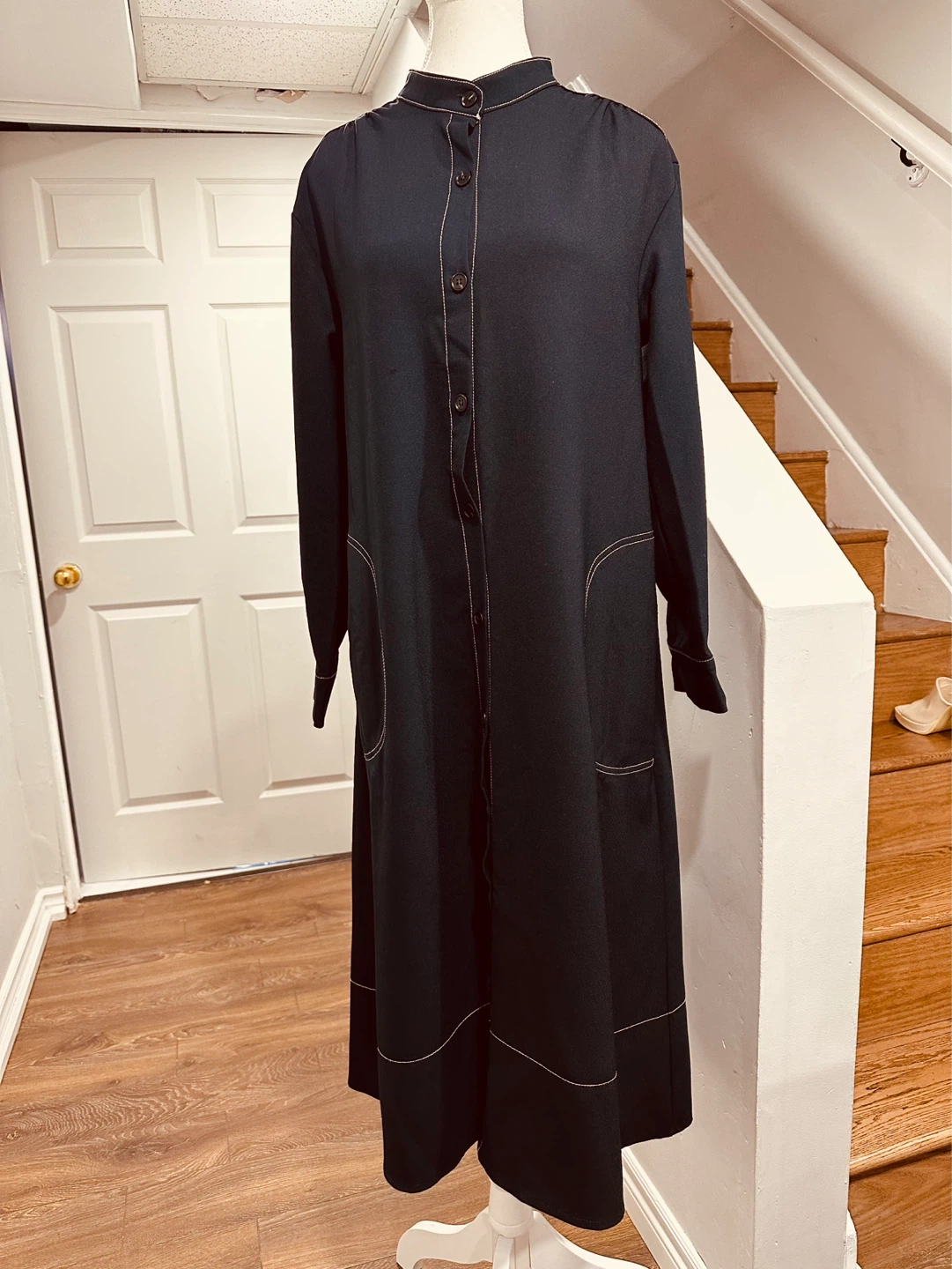 Black Maxi Dress with Contrast Stitching