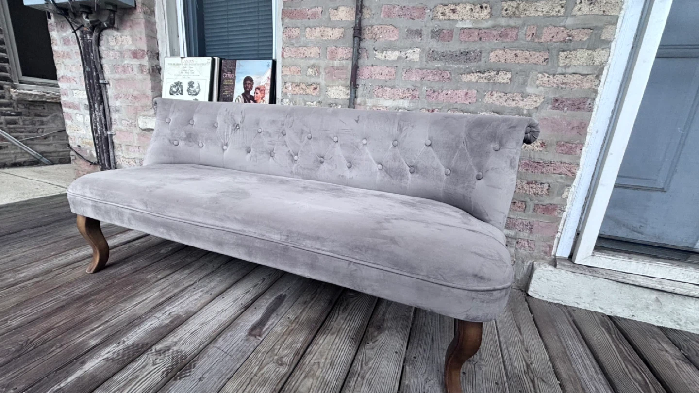 Grey Tufted Loveseat Sofa Vintage Settee
