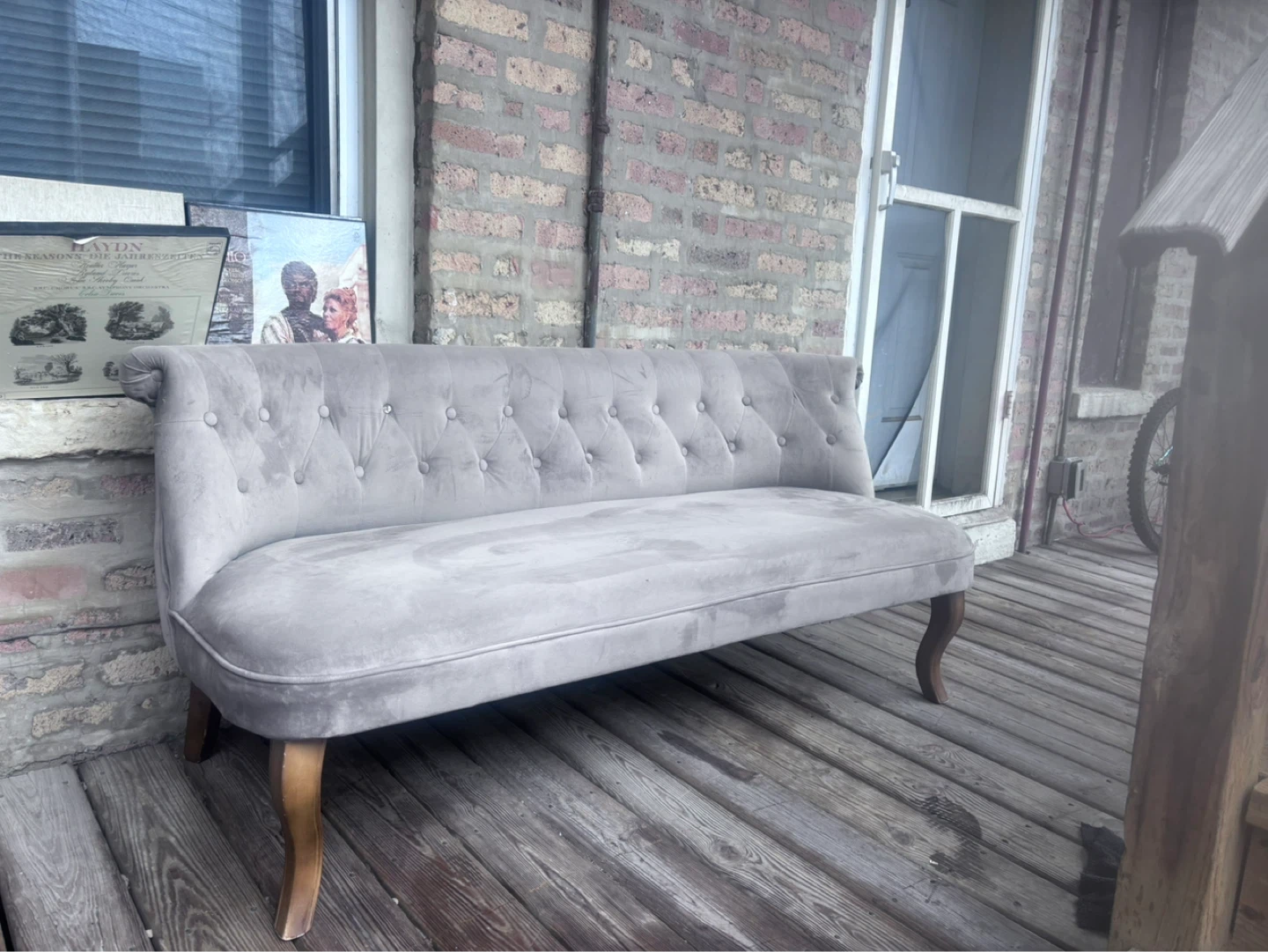 Grey Tufted Loveseat Sofa Vintage Settee - photo 2