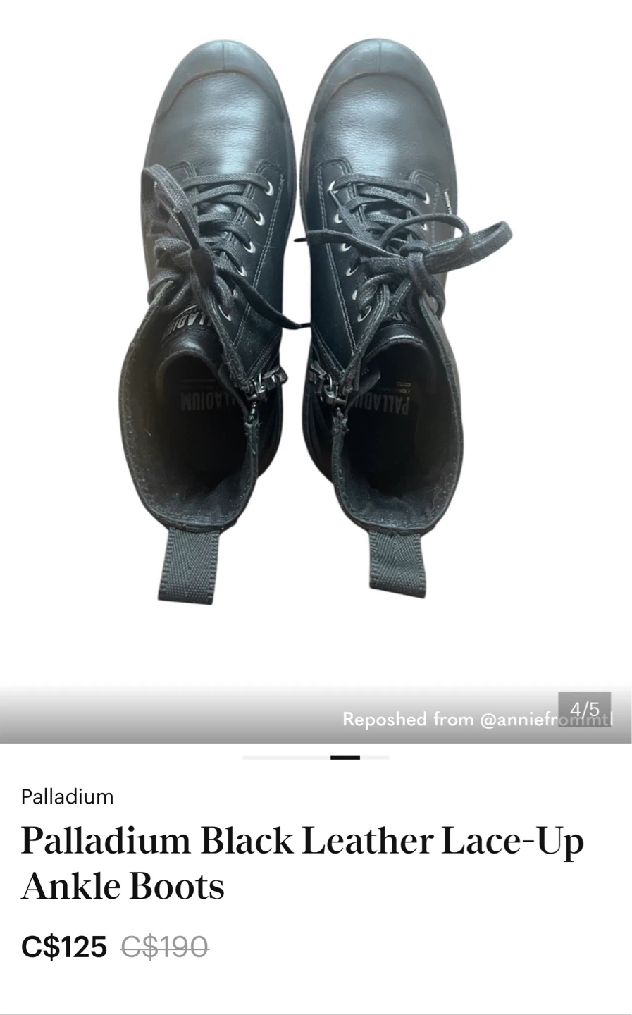 Palladium Black Leather Lace-Up Ankle Boots - Women's Size 8.5 - photo 4