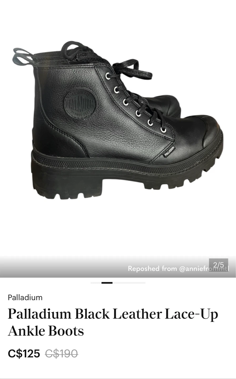 Palladium Black Leather Lace-Up Ankle Boots - Women's Size 8.5 - photo 2