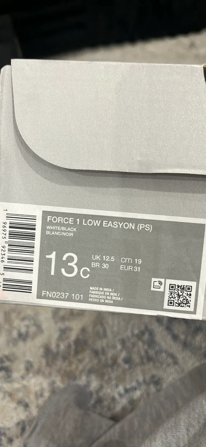 Nike Air Force 1 Low EasyOn (PS) White/Black Kids Shoes 13c - photo 3