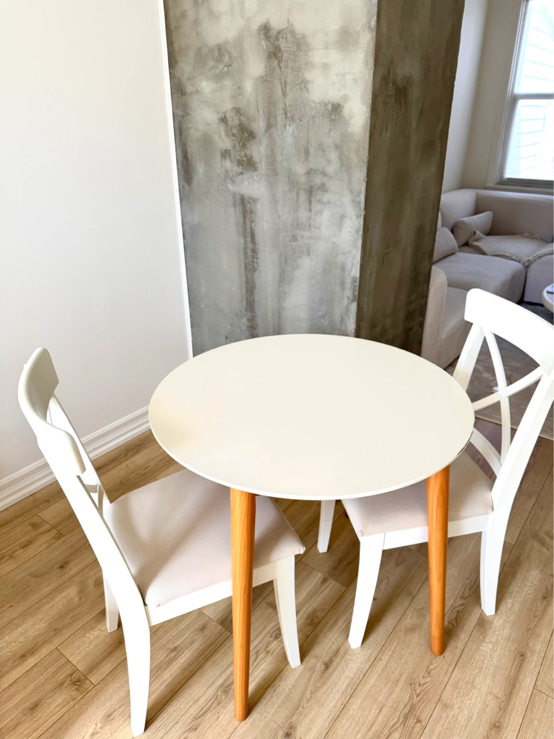 White Round Table Set with 2 Dining Chairs