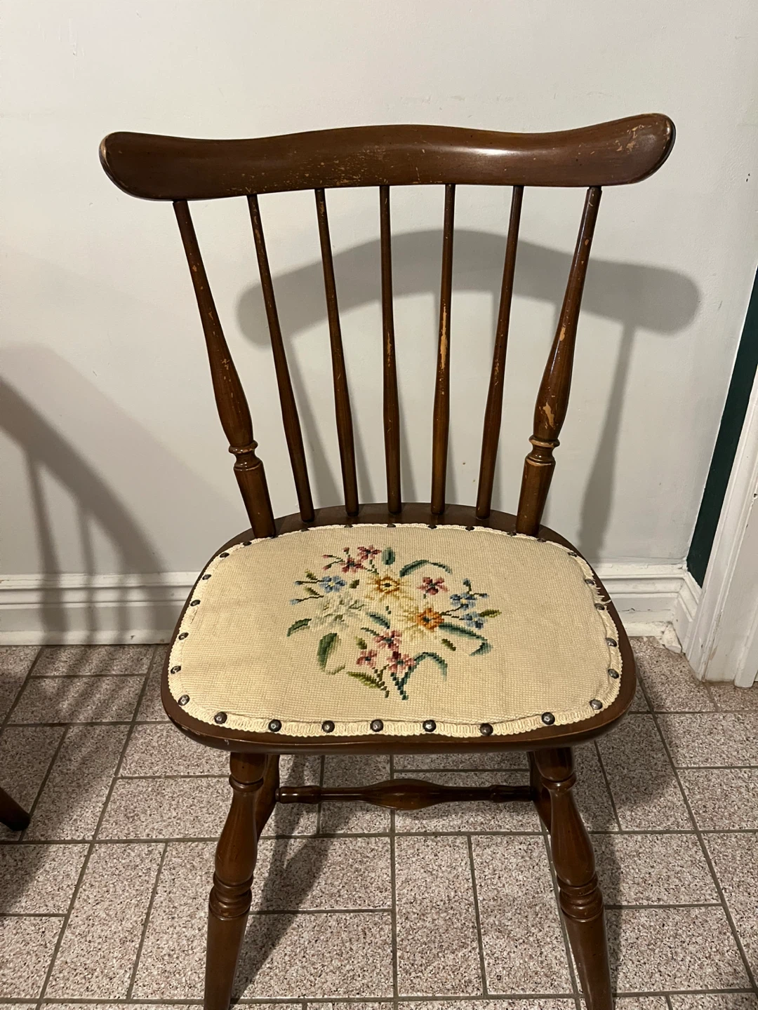 Antique Wooden chair with needlepoint seat