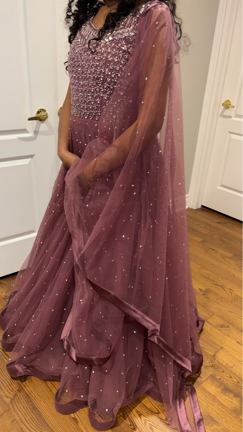 Sparkly Purple Anarkali Dress with Dupatta - photo 3