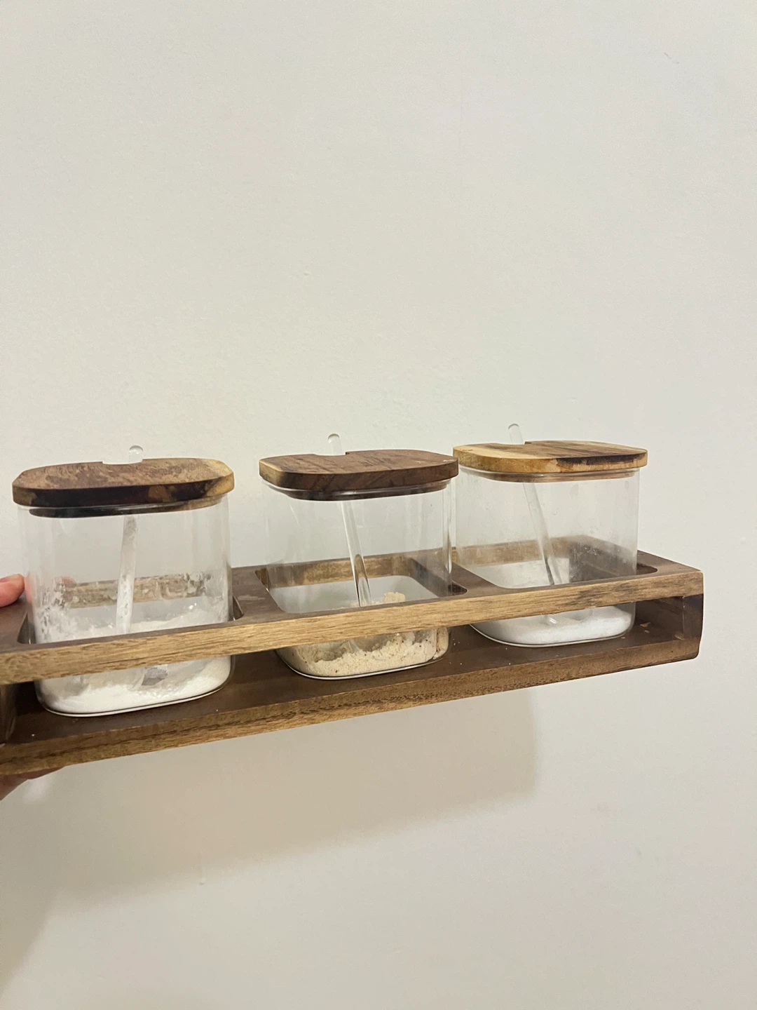 3-Piece Glass Spice Jar Set with Wooden Tray