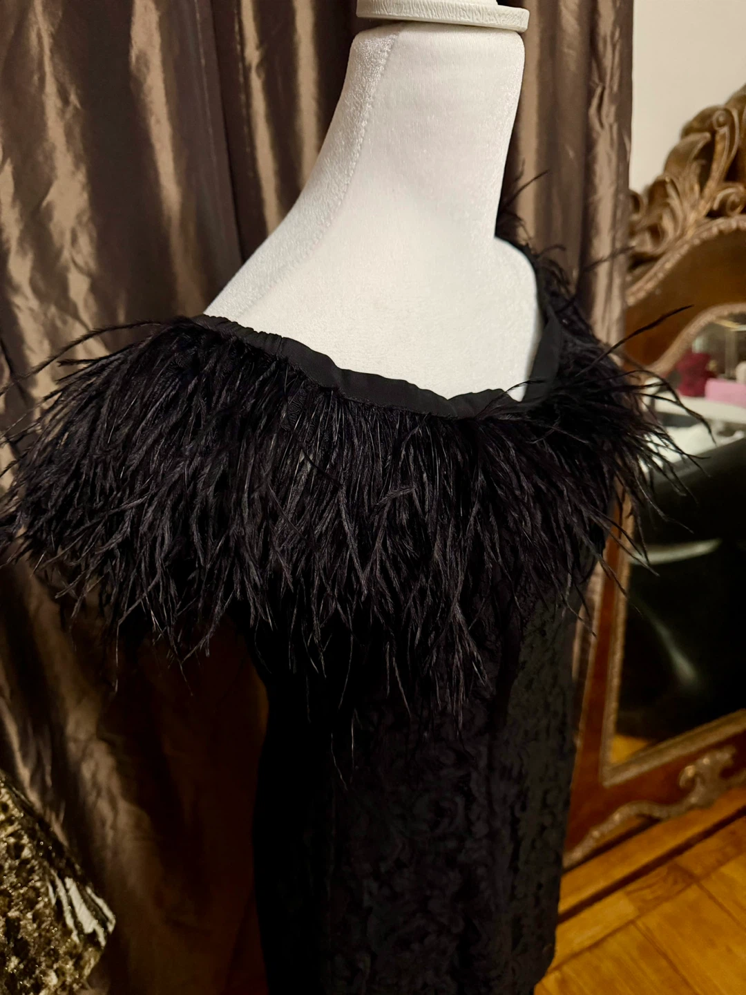 🌱Topshop Black Lace Dress with Feather Trim - photo 2
