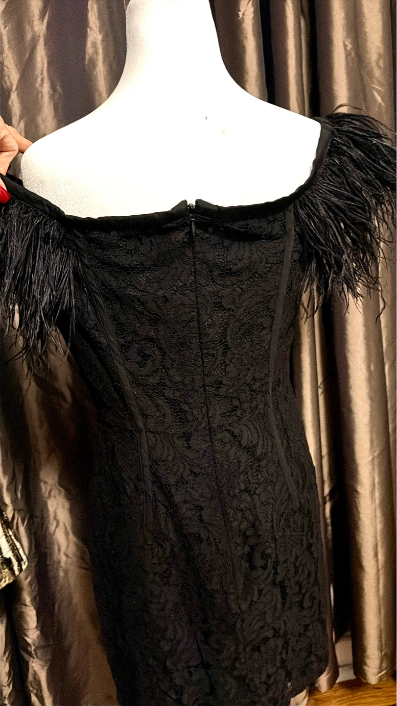 🌱Topshop Black Lace Dress with Feather Trim - photo 4
