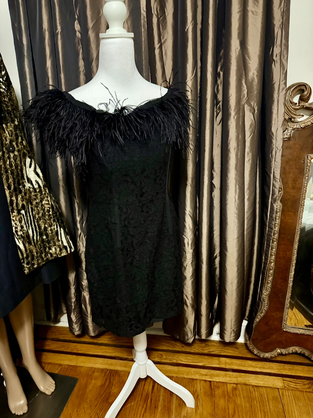 🌱Topshop Black Lace Dress with Feather Trim