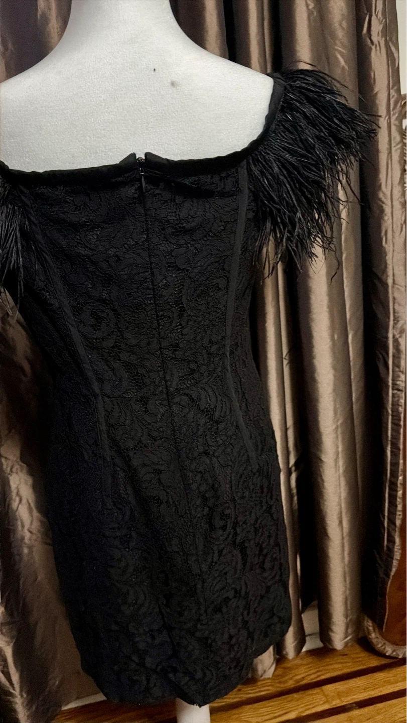 🌱Topshop Black Lace Dress with Feather Trim - photo 3