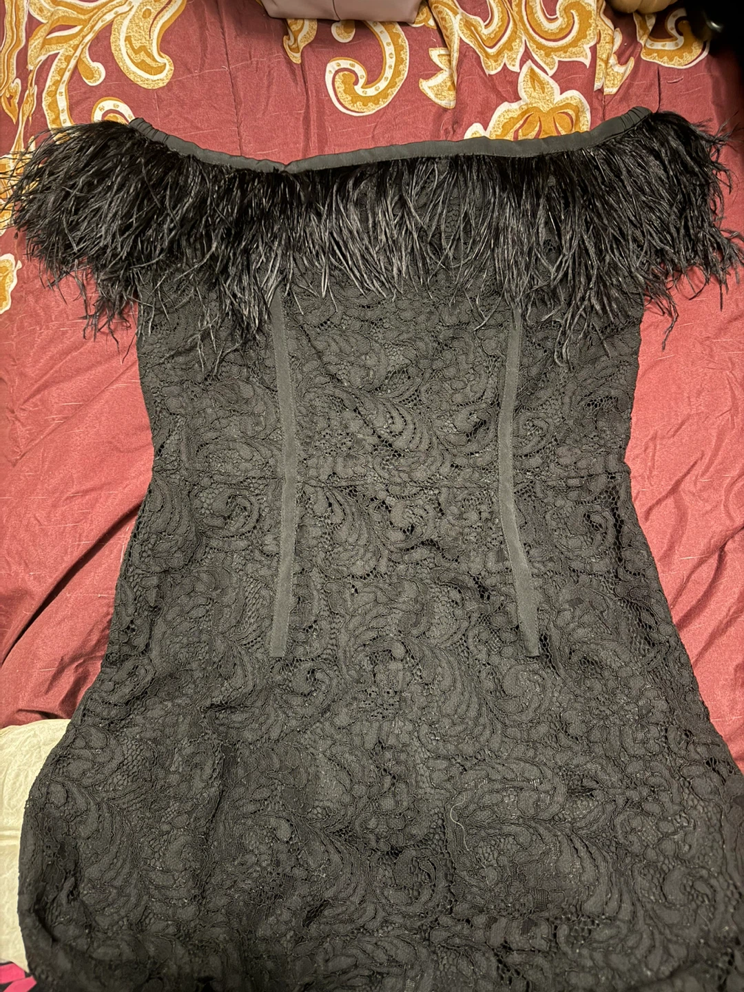 🌱Topshop Black Lace Dress with Feather Trim - photo 5