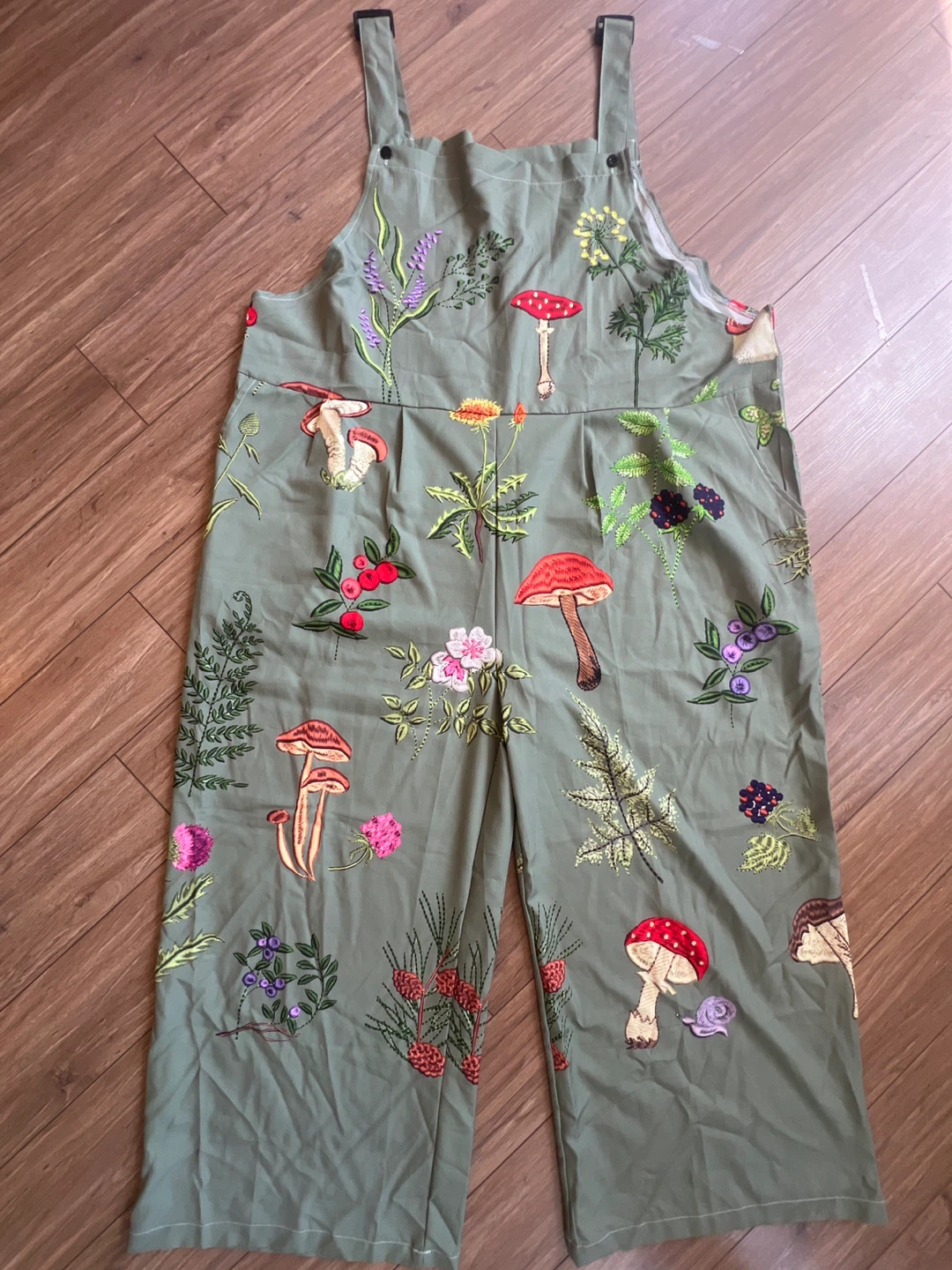 Sage Green Mushroom Print Overalls