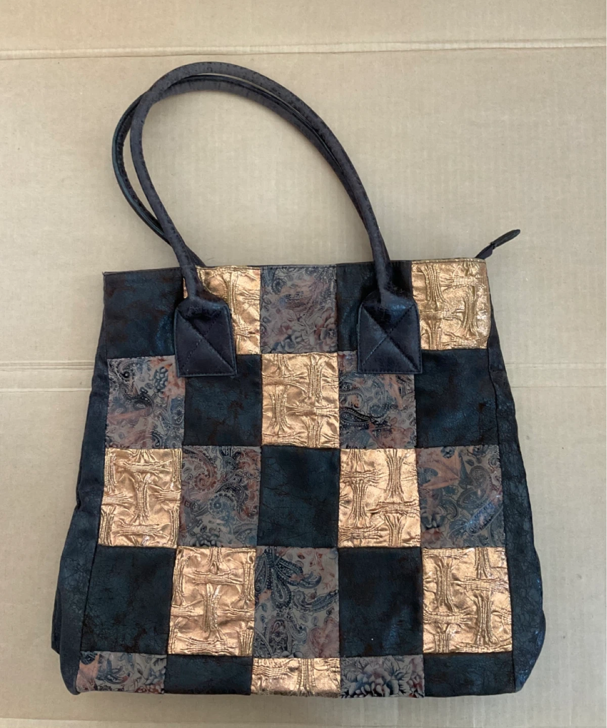 Vintage Patchwork Paisley and Gold Metallic Tote Bag