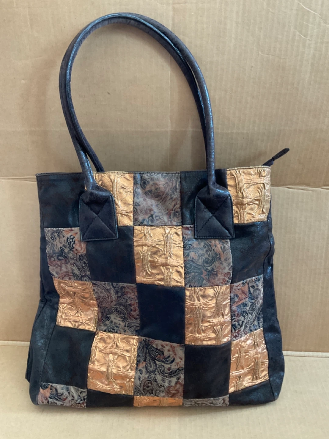 Vintage Patchwork Paisley and Gold Metallic Tote Bag - photo 2