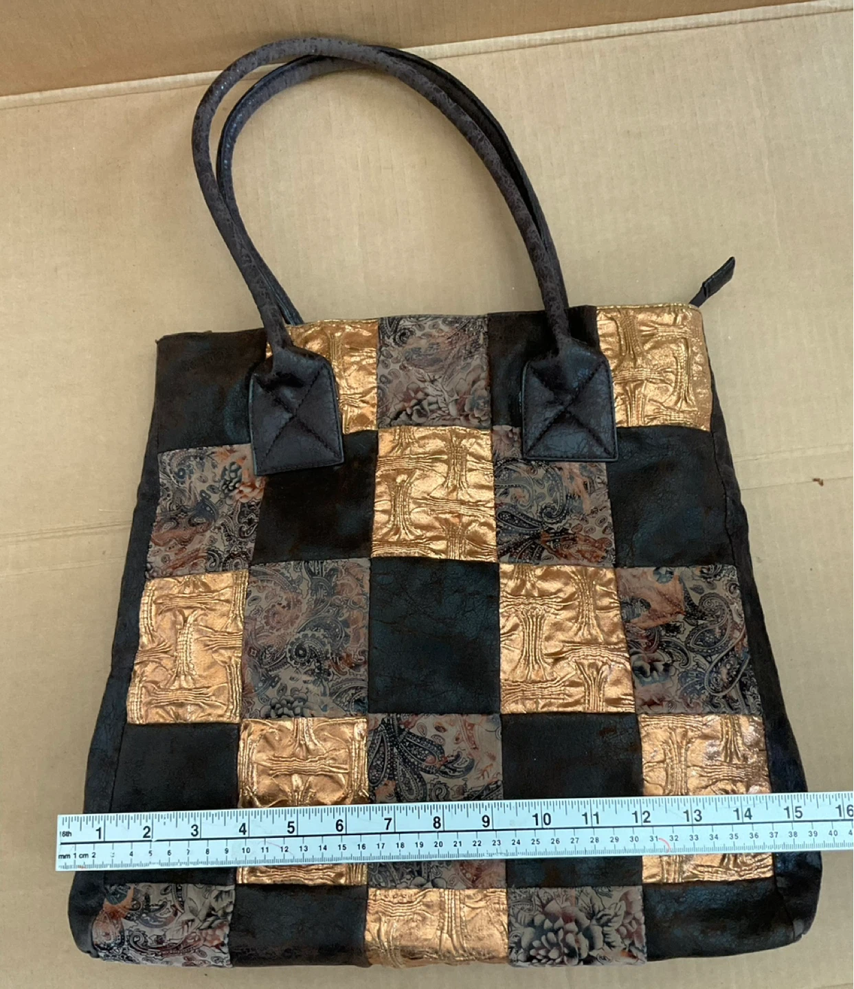 Vintage Patchwork Paisley and Gold Metallic Tote Bag - photo 4