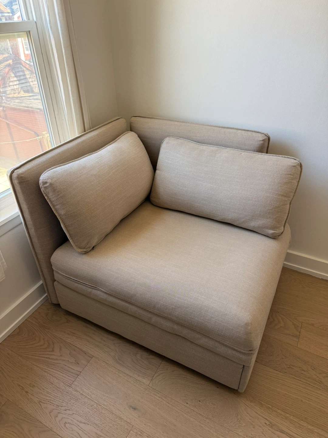 Sofa Bed - beige single sleeper couch