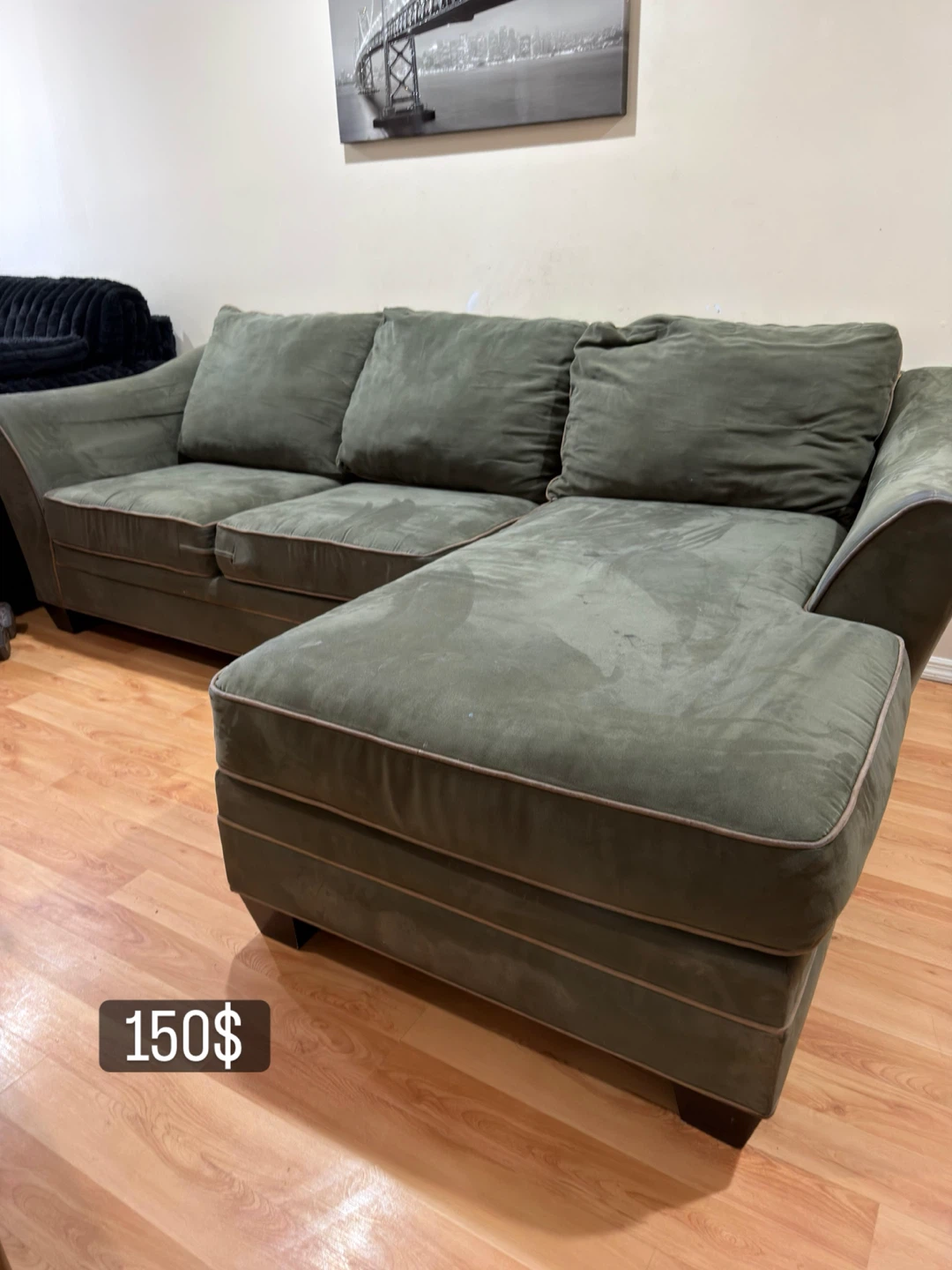 Olive Green Sectional Sofa with Chaise