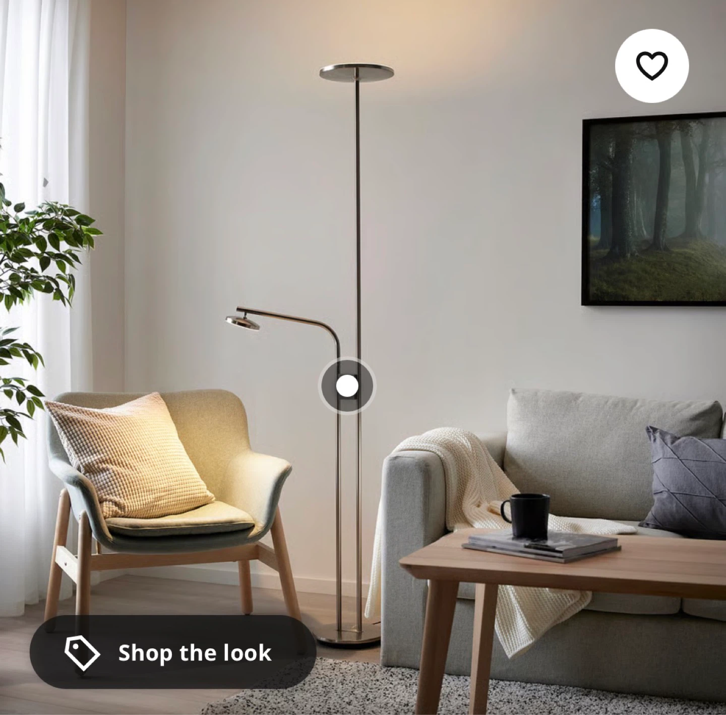 floor uplighter/reading lamp, dimmable/nickel plated, 71 " - photo 5