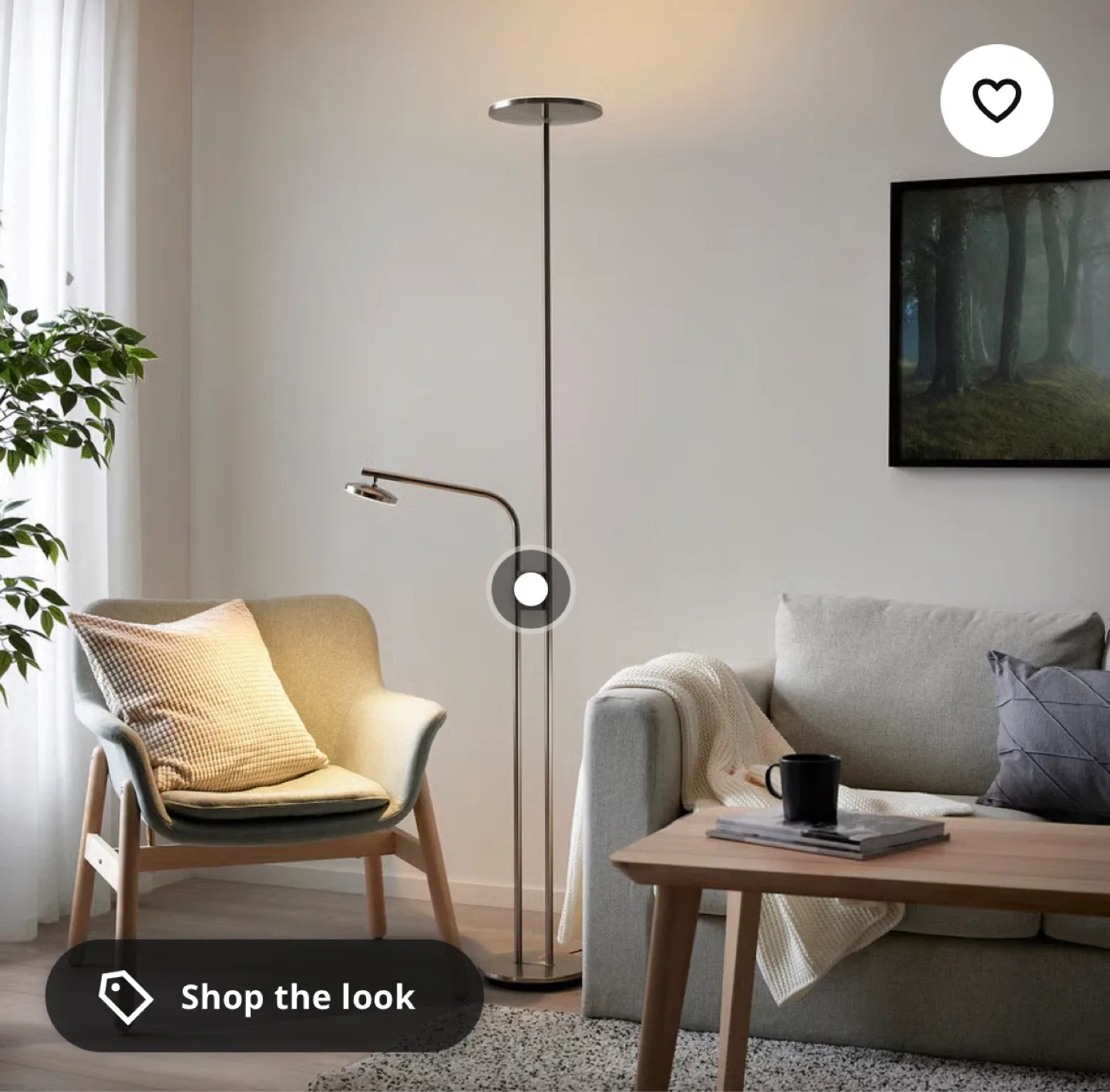 floor uplighter/reading lamp, dimmable/nickel plated, 71 " - photo 5