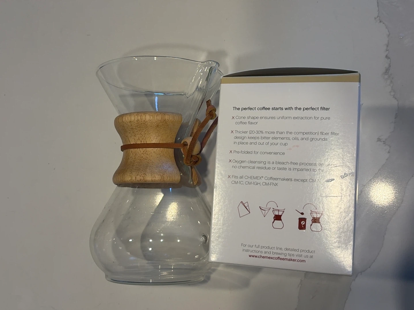 Chemex Pour-Over Glass Coffee Maker with Filters, 6-Cup - photo 2