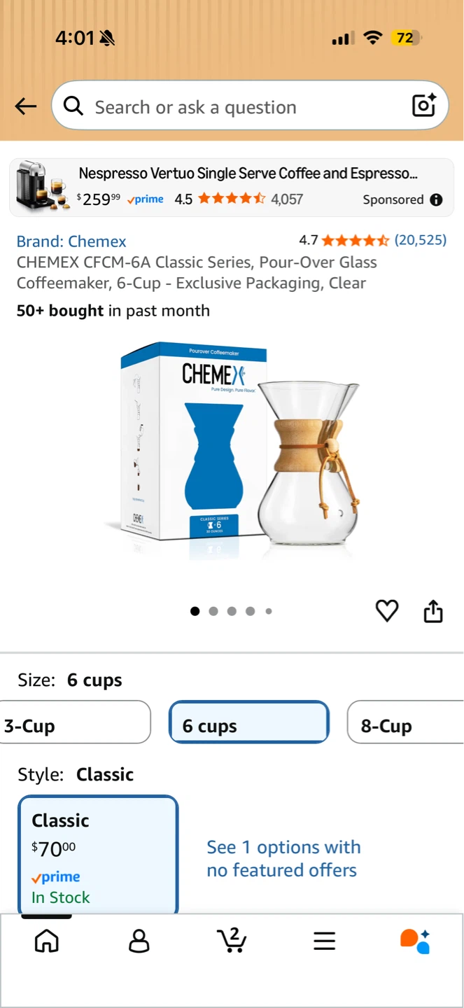 Chemex Pour-Over Glass Coffee Maker with Filters, 6-Cup - photo 4