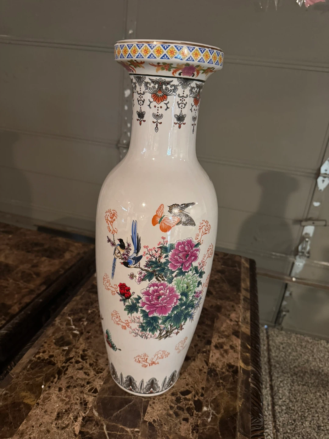 Decorative Ceramic Vase with Birds and Flowers