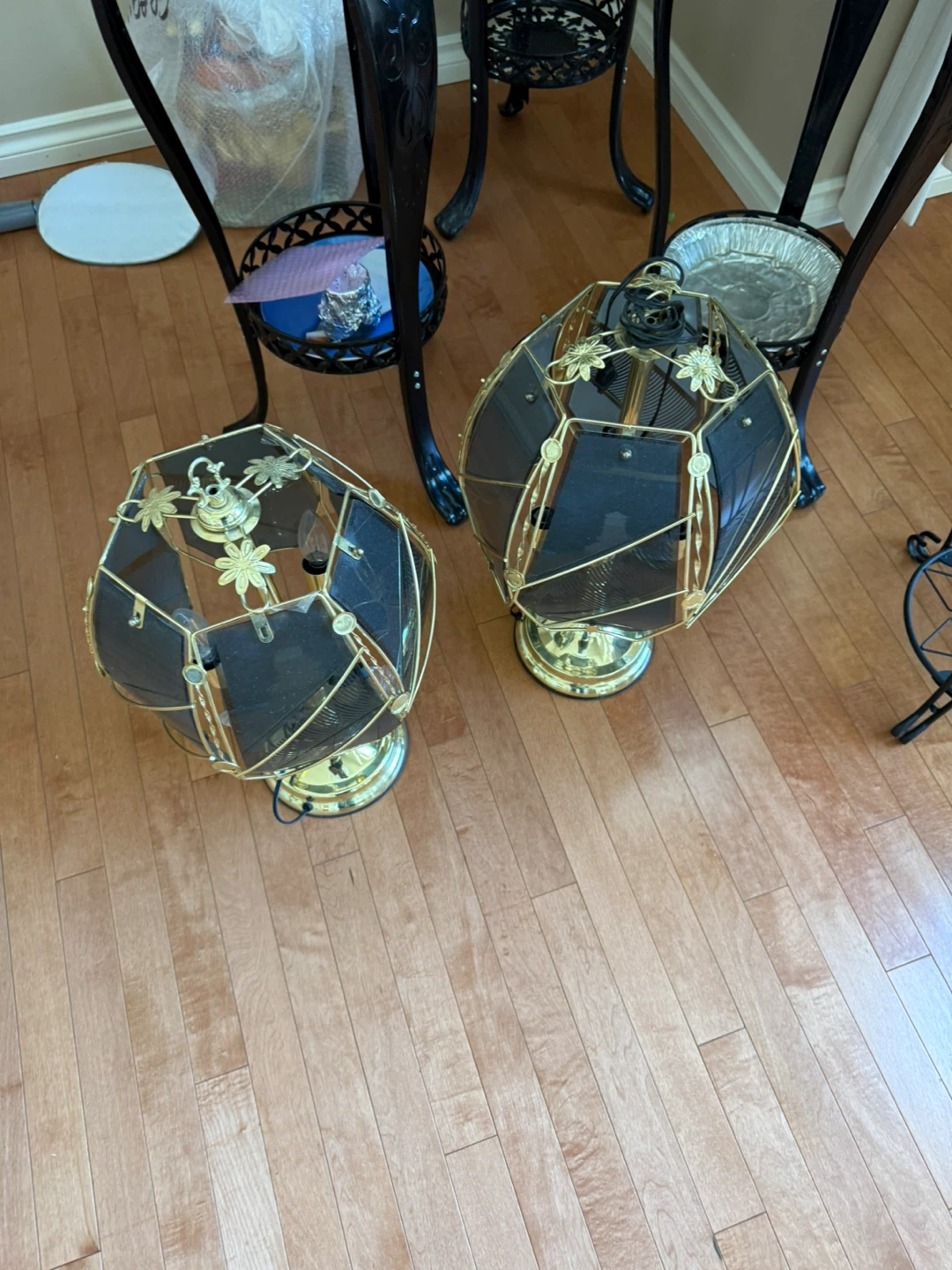Vintage Gold & Black Hexagonal Table Lamps (Pair)