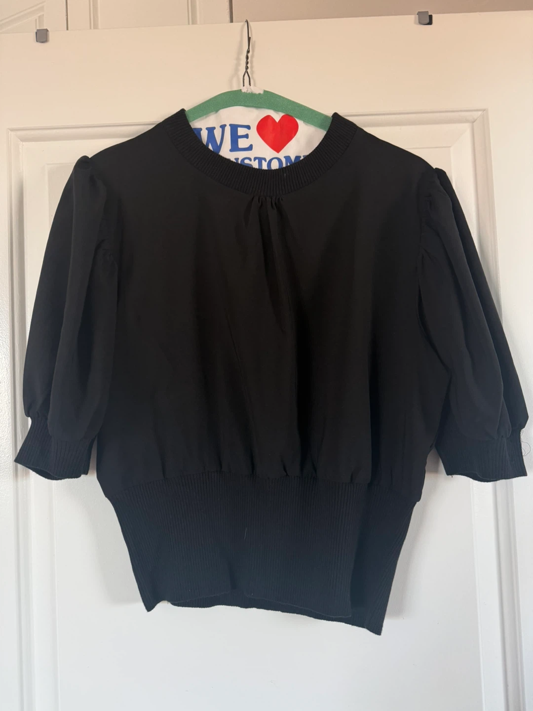 French Connection Black Puff Sleeve Shirt - Size S