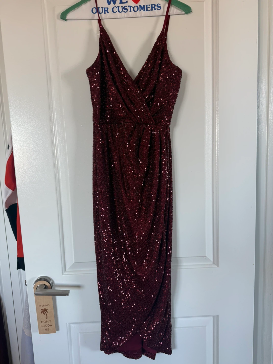 Red Sequin Midi Dress - Size S