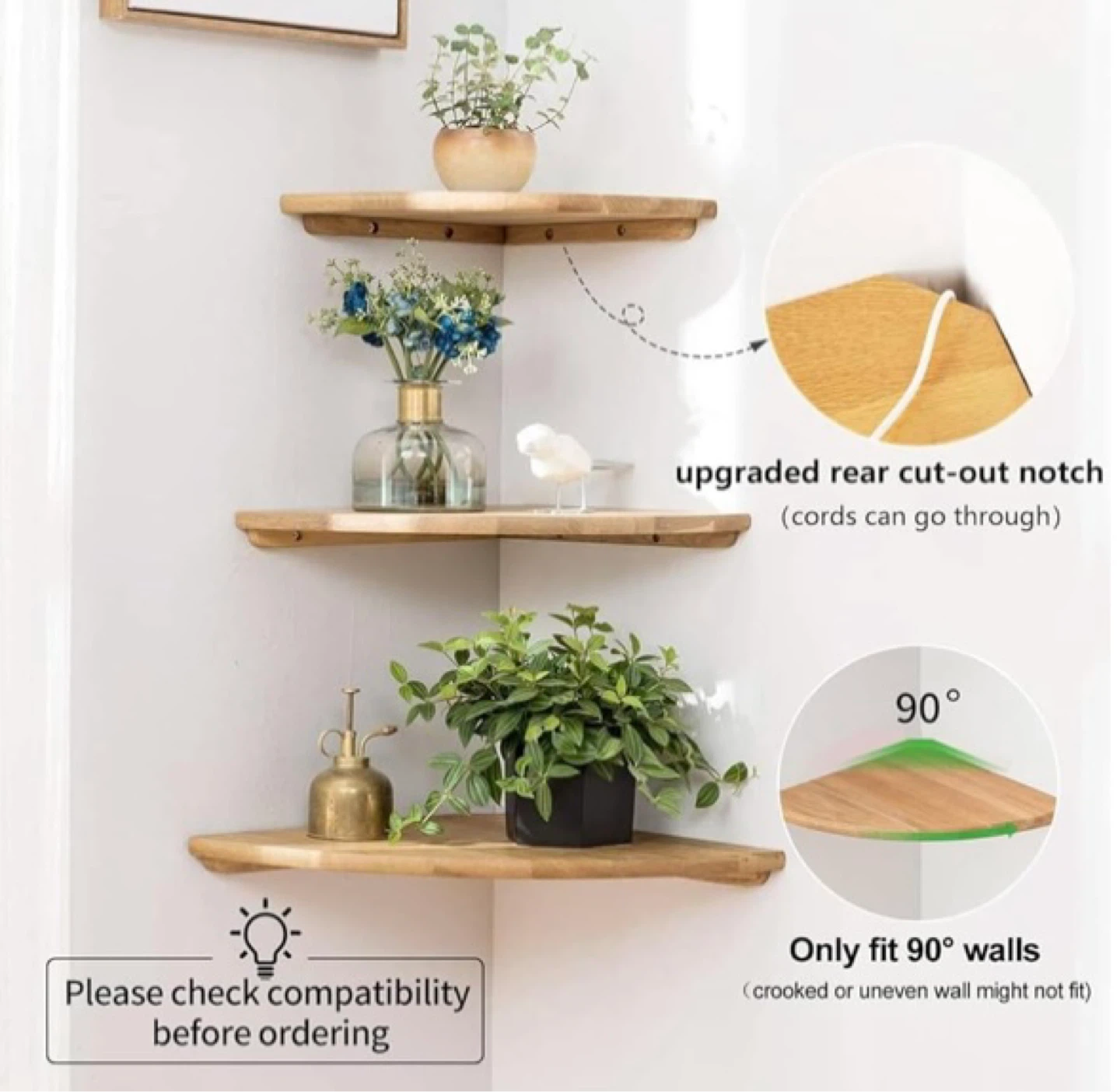 New 12inch Solid Oak Wood Floating Corner Shelf - photo 2