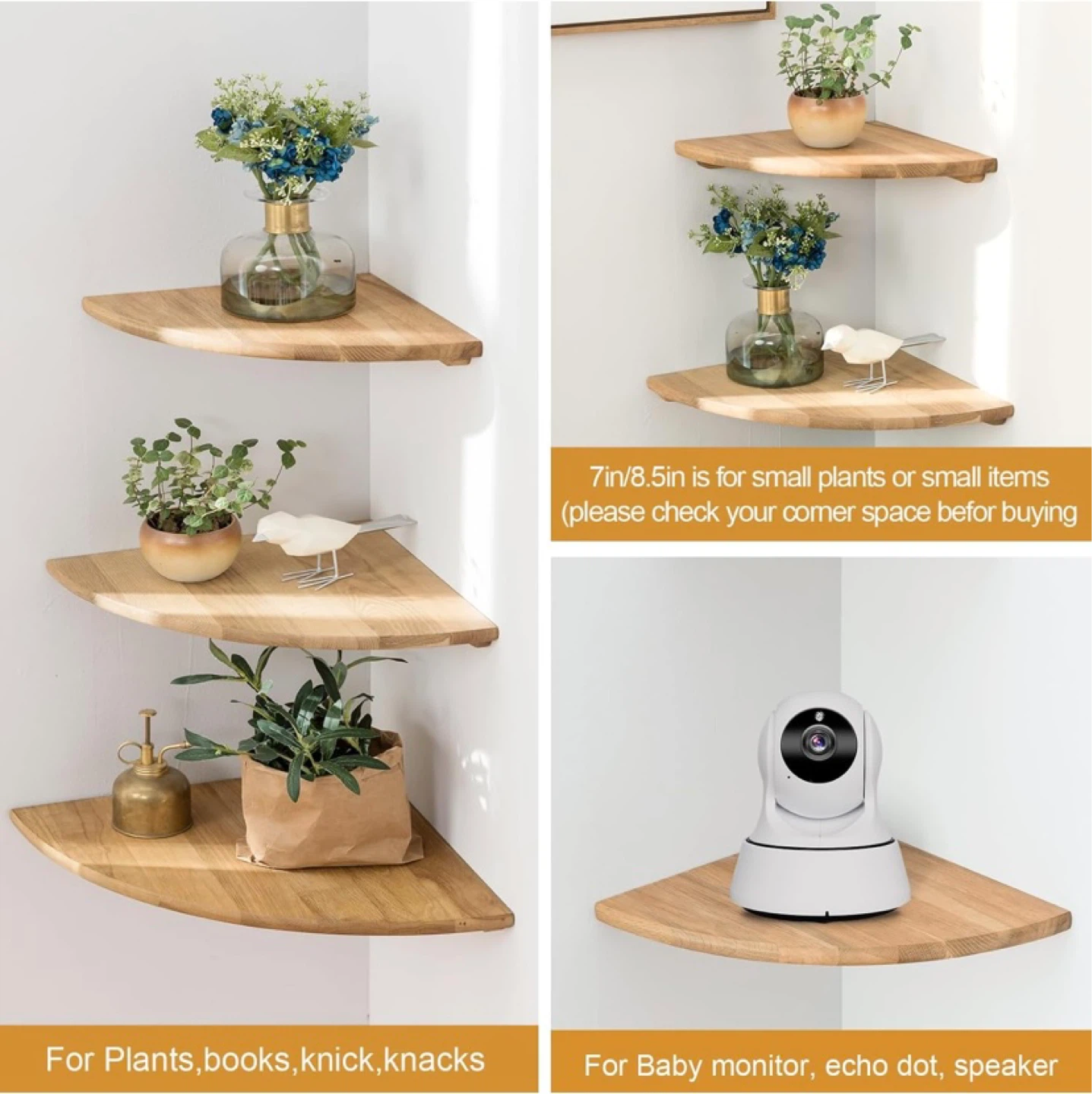 New 12inch Solid Oak Wood Floating Corner Shelf - photo 3