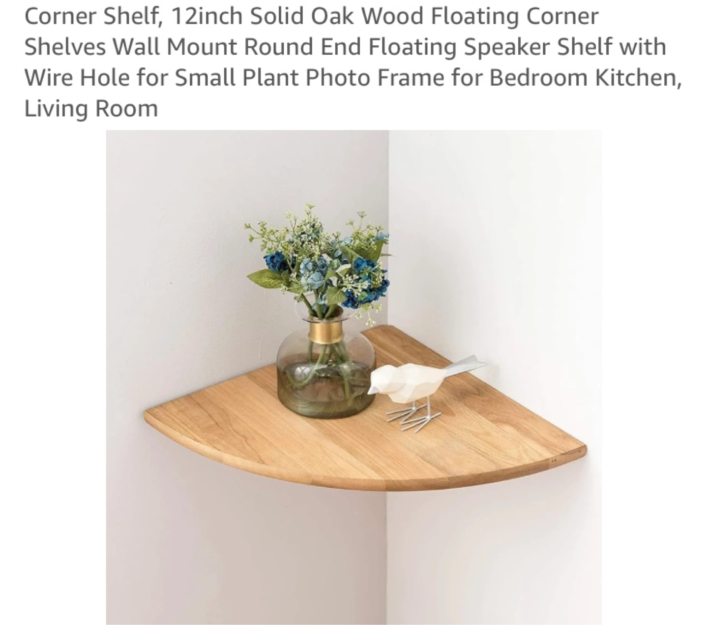 New 12inch Solid Oak Wood Floating Corner Shelf