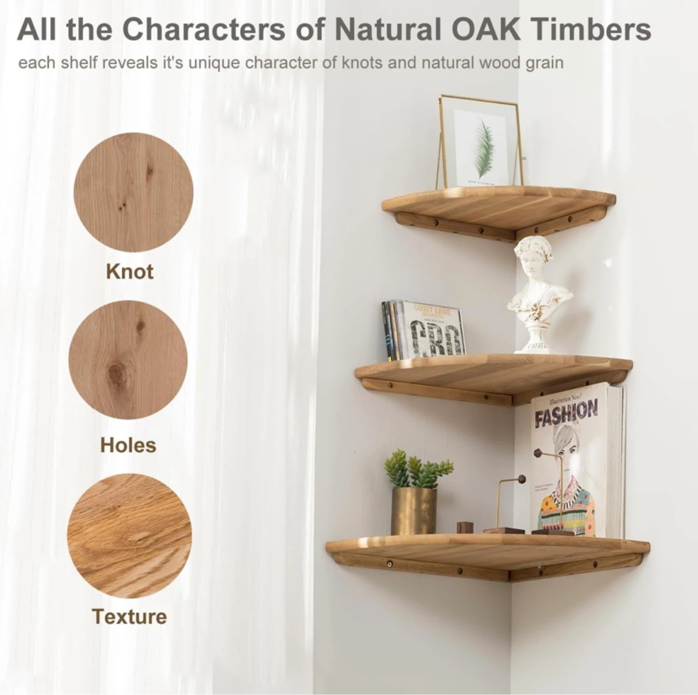 New 12inch Solid Oak Wood Floating Corner Shelf - photo 4