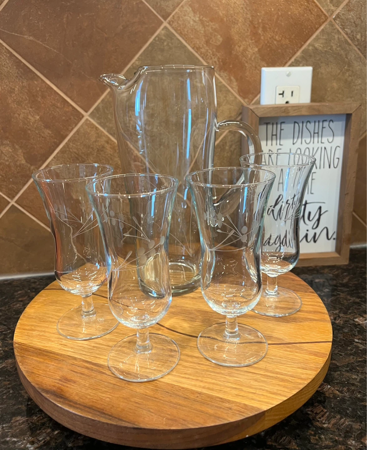 Vintage Etched Glass Set