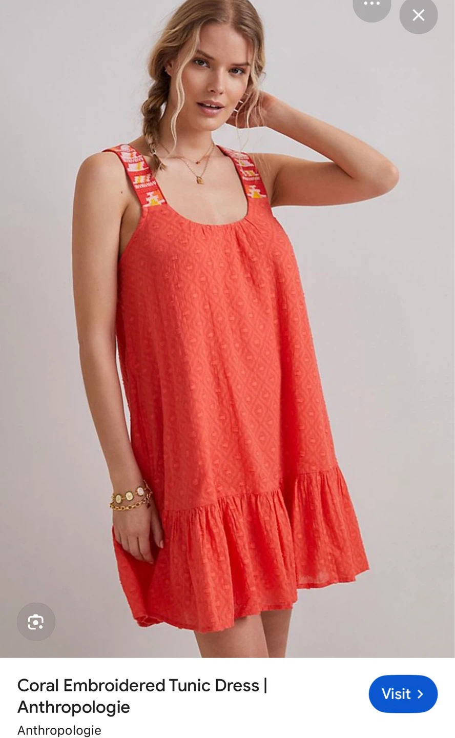 Anthropologie Coral Embroidered Tunic Dress Size M