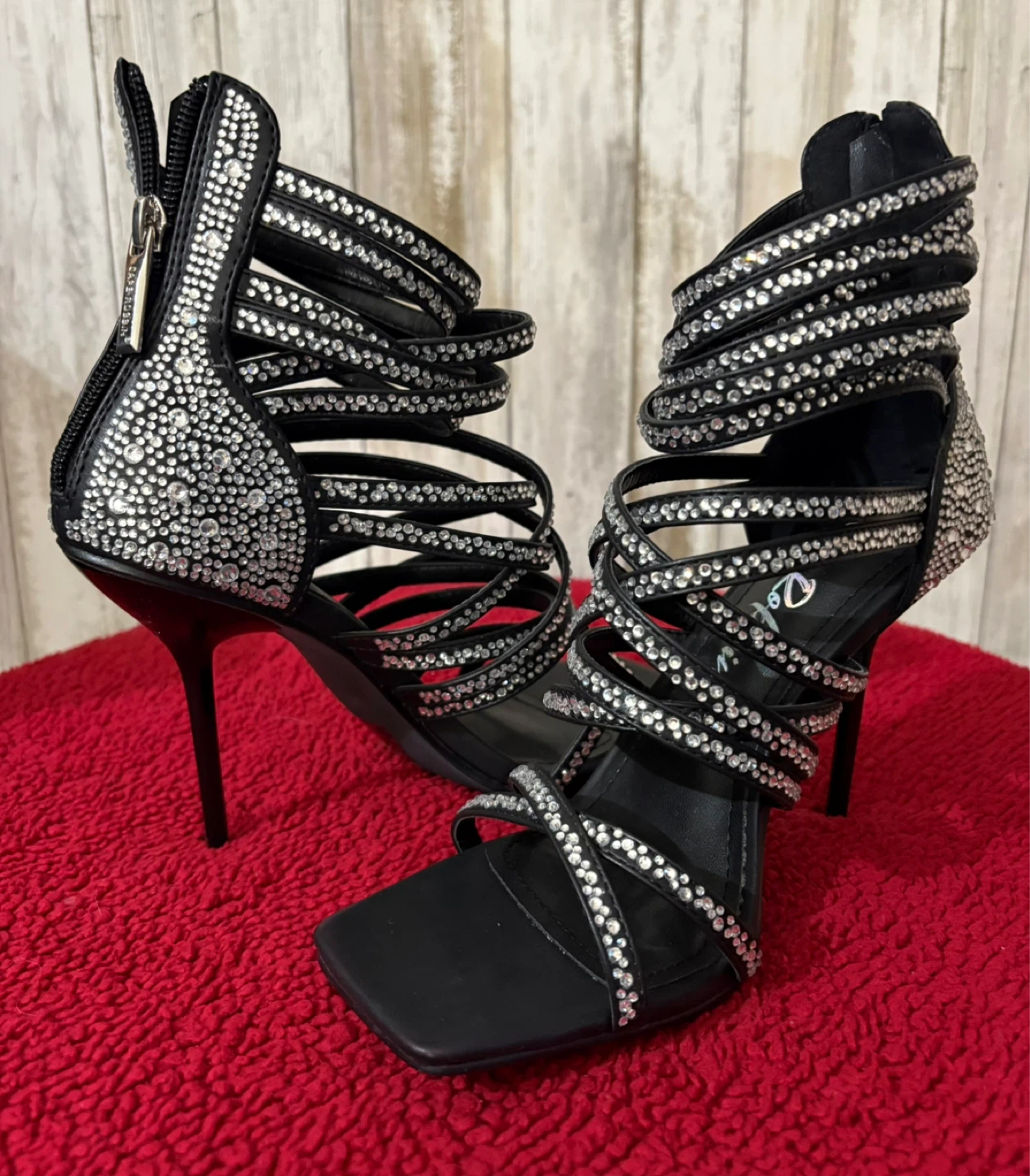Sparkly Black Strappy Heels