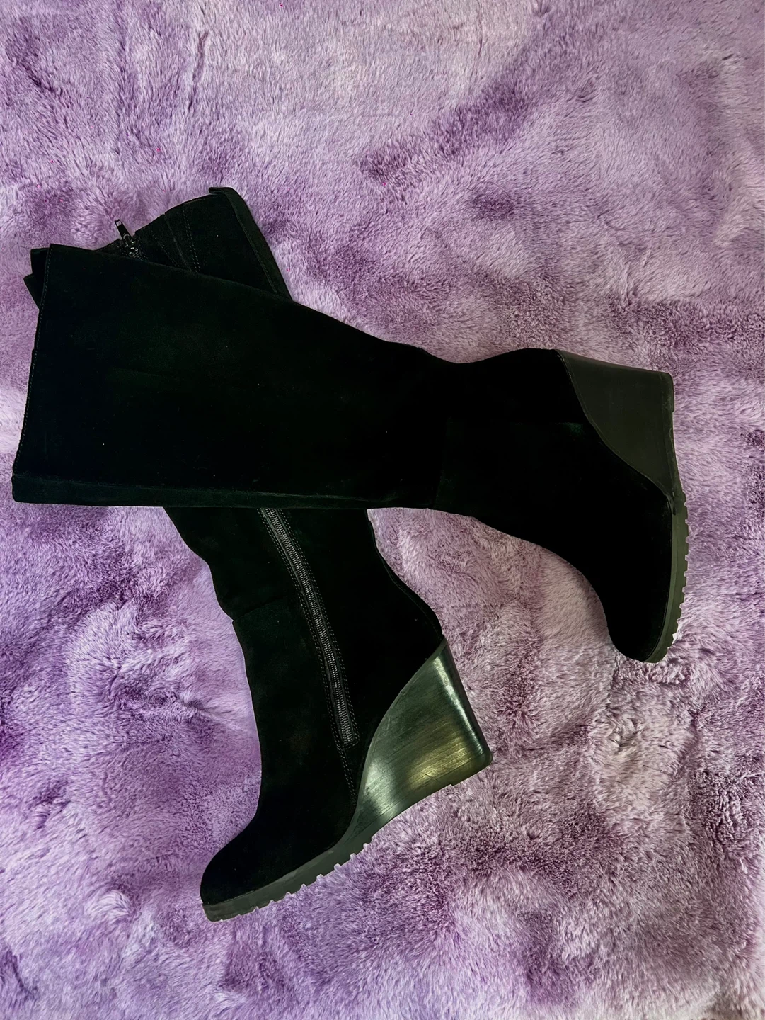 ALDO Women's Black Suede Wedge Boots Size 8