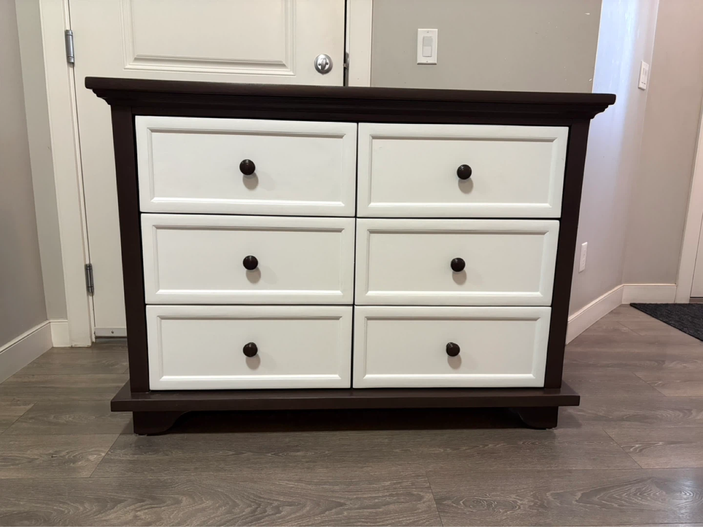 Dark Brown and White 6-Drawer Dresser