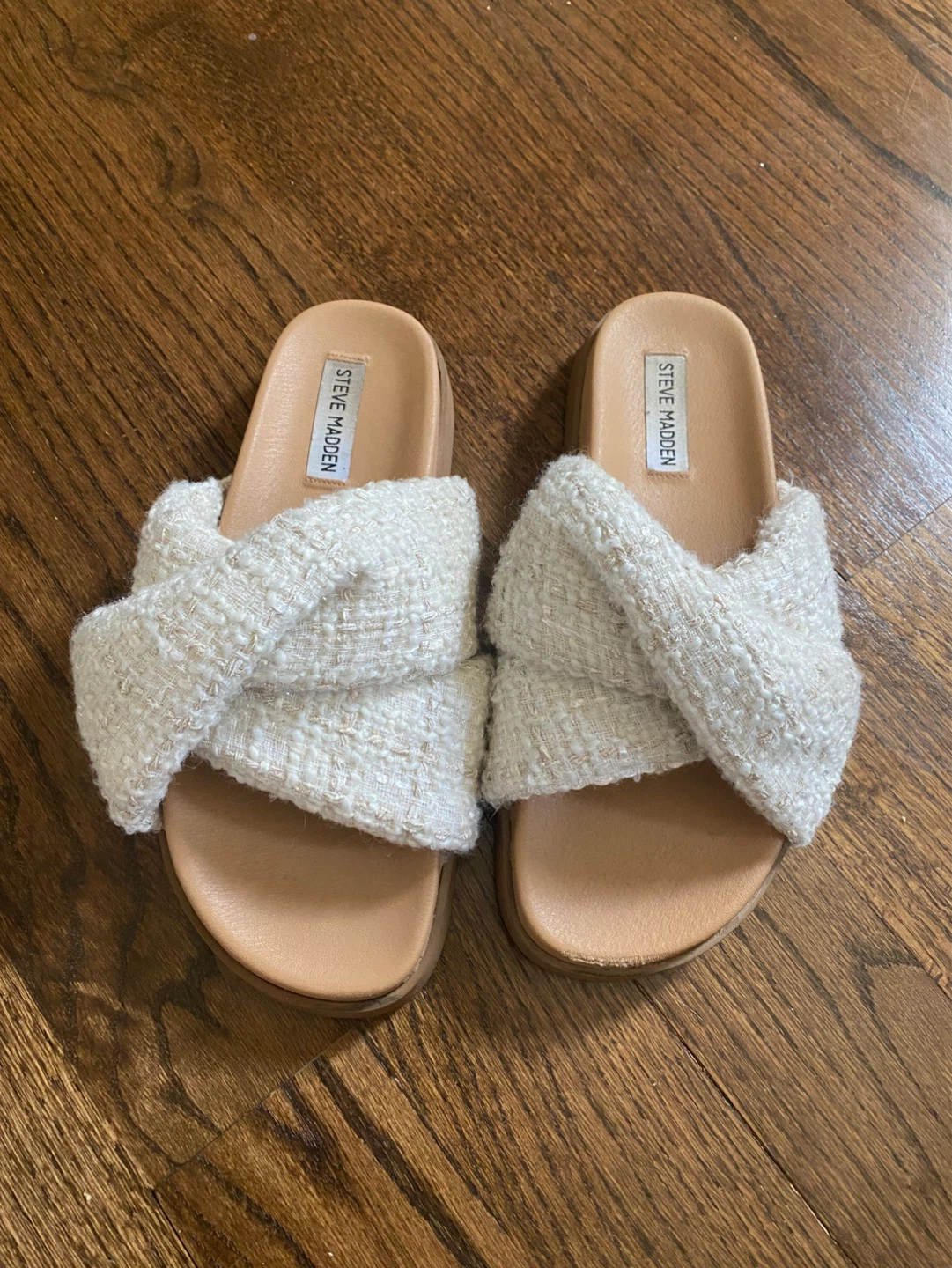 Steve Madden White Twisted Slide Sandals , Size 8