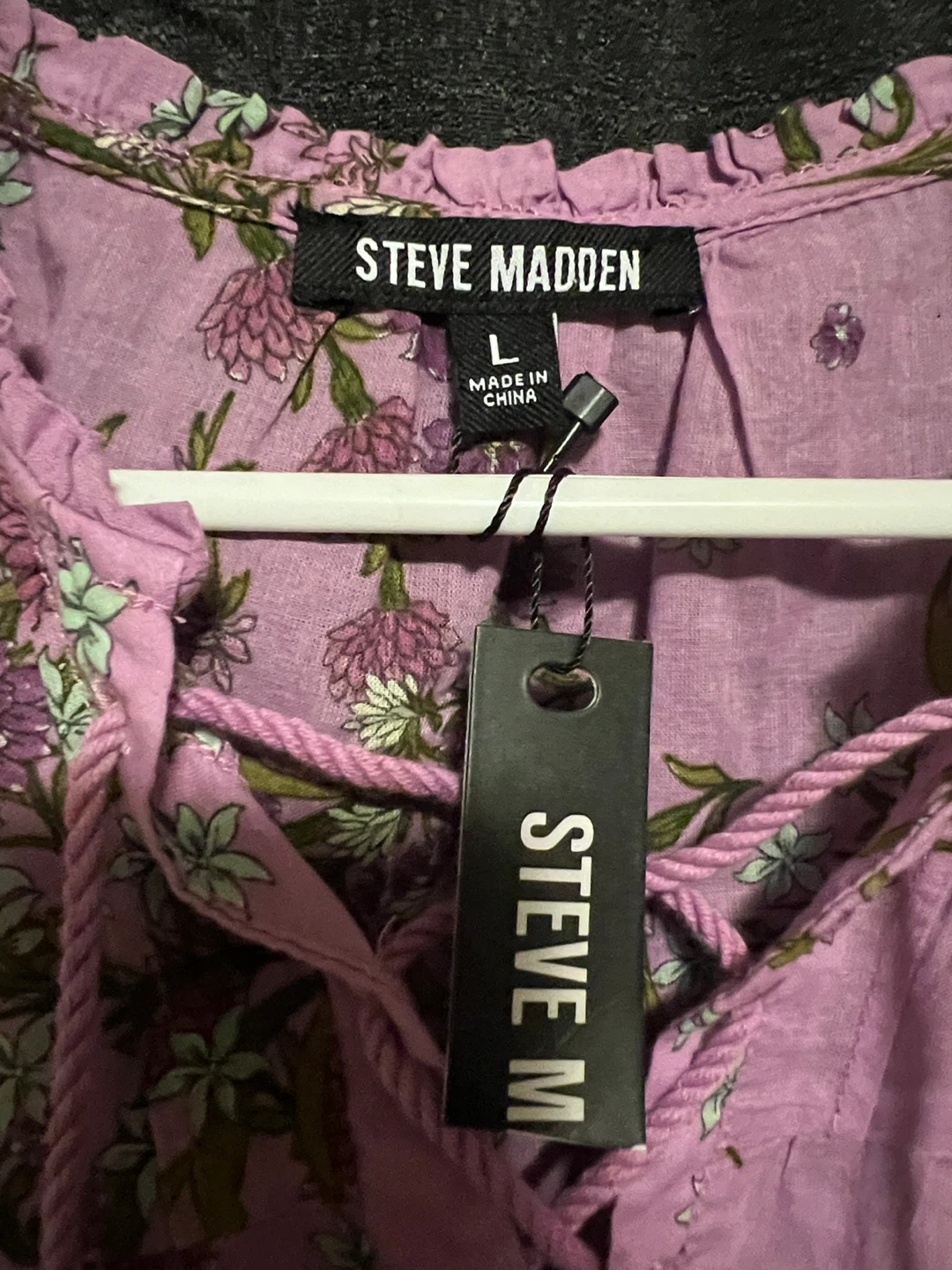 Steve Madden Women's Floral Print Lace-Up Blouse - Size L