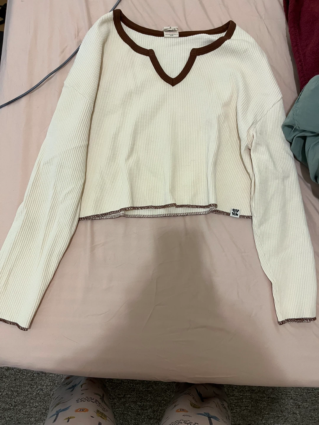 Lucy and Yak Cropped Long Sleeve Top Cream Size S