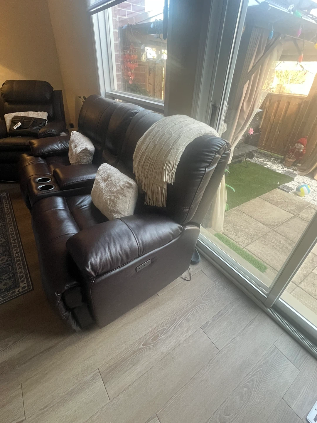 Brown Leather Loveseat Recliner with Cup Holders - photo 4
