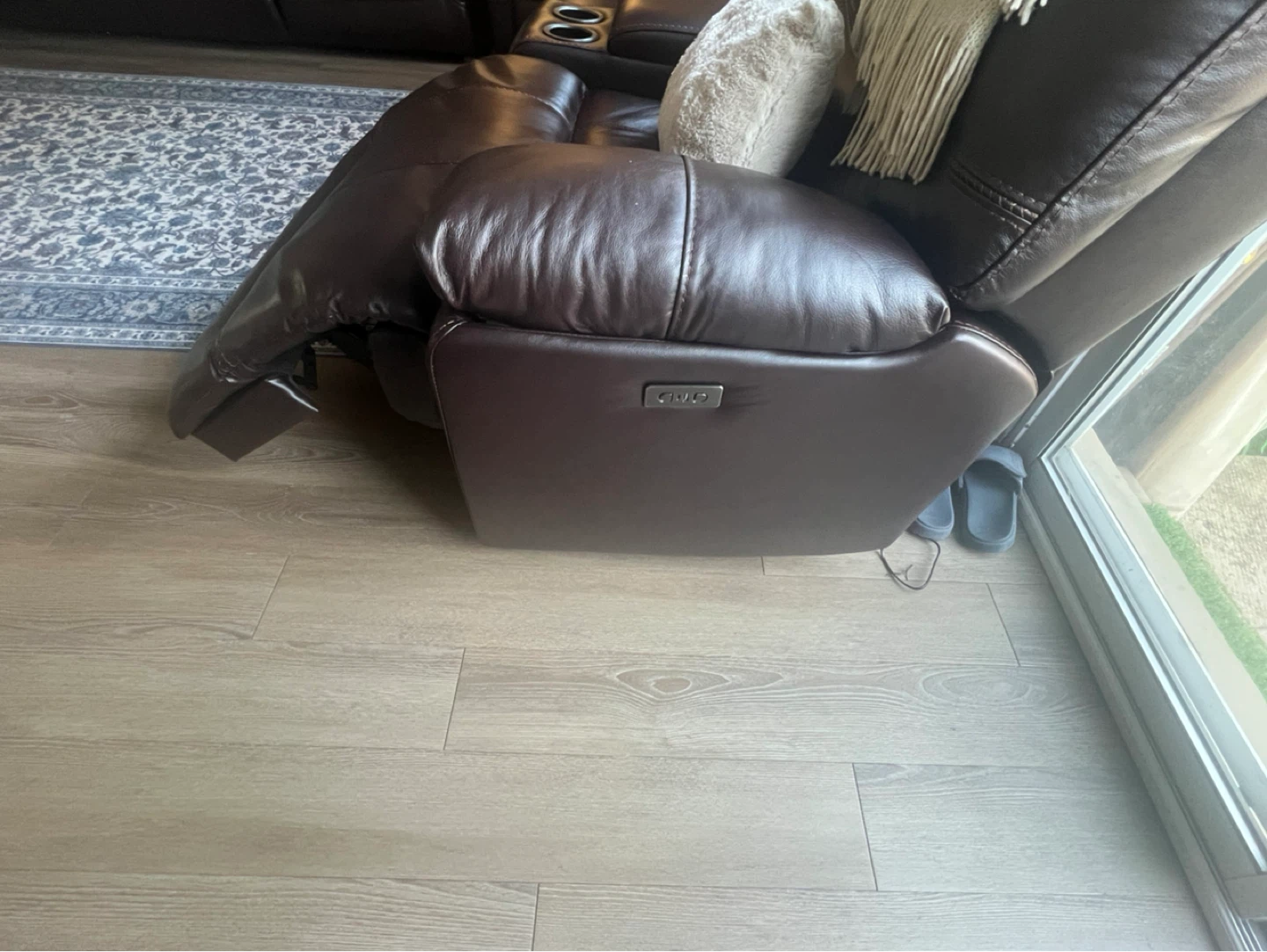 Brown Leather Loveseat Recliner with Cup Holders