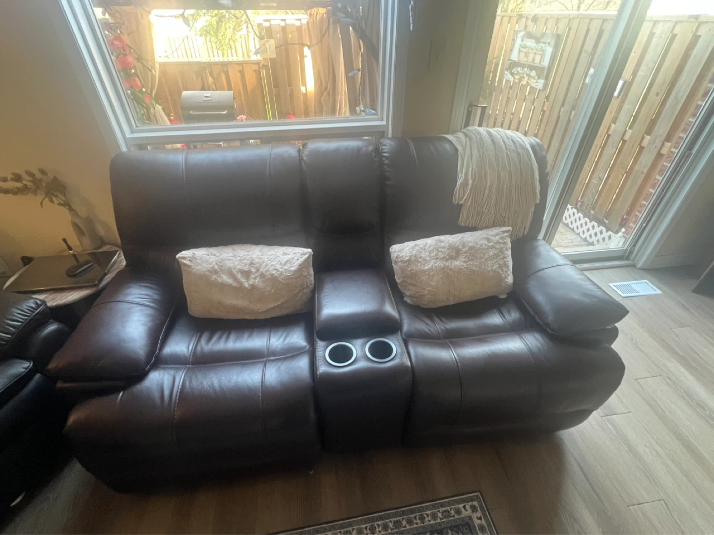 Brown Leather Loveseat Recliner with Cup Holders - photo 5