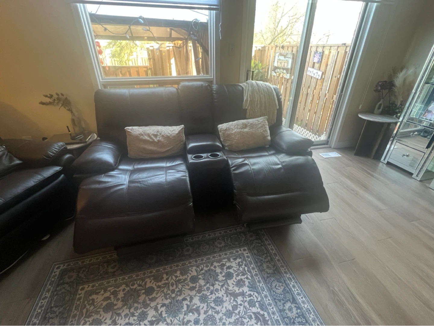 Brown Leather Loveseat Recliner with Cup Holders - photo 3
