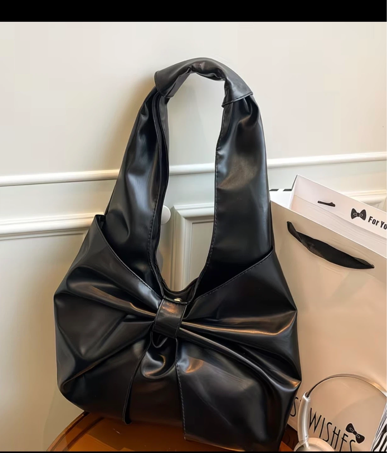 Black Hobo Bag with Bow Detail - photo 2