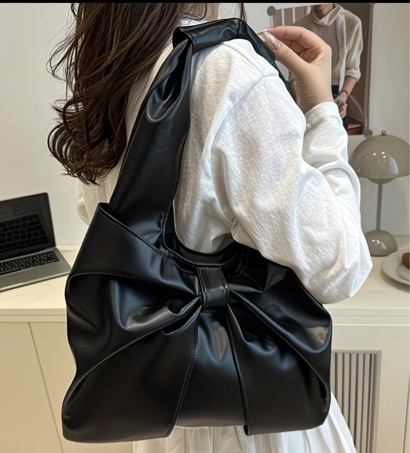 Black Hobo Bag with Bow Detail