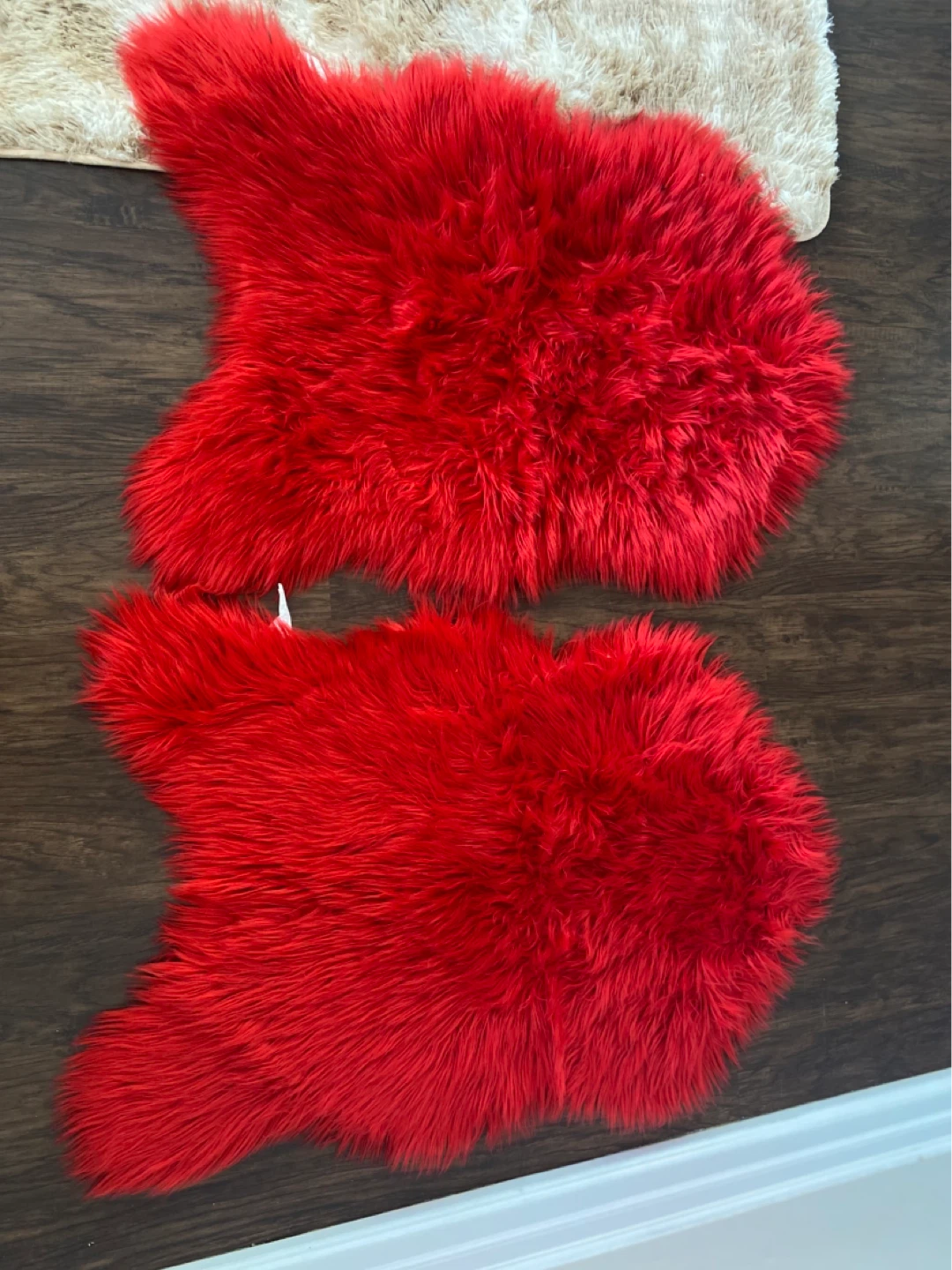 Red Faux Fur Rugs (Pair) and curtains and rug - photo 2